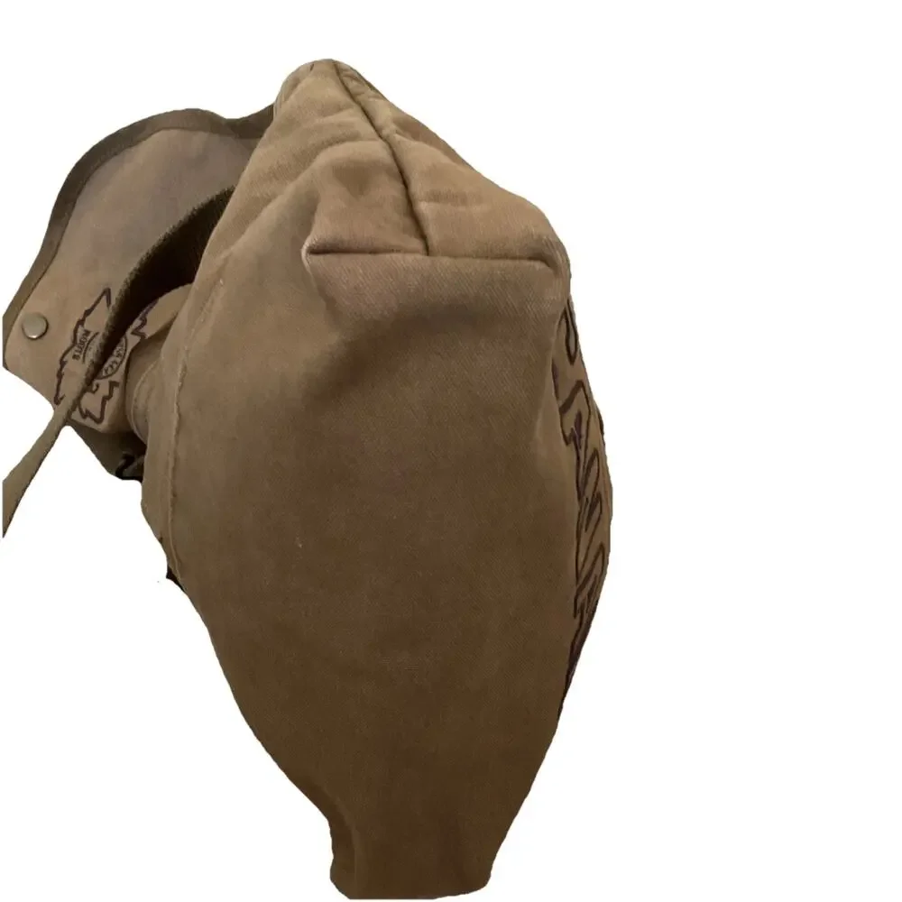 Roots Canada Brown Canvas Crossbody Shoulder Bag Maple Leaf Logo Flap Casual